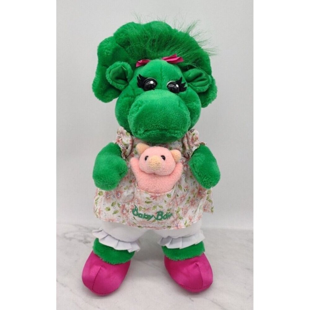 Rare VTG Farmer Baby Bop w Pig Plush Stuffed Animal Barney & Friends Dinosaur
